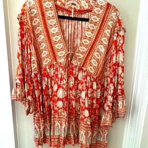 Bohemian Red and White Women's Top